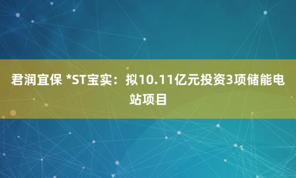 君润宜保 *ST宝实：拟10.11亿元投资3项储能电站项目